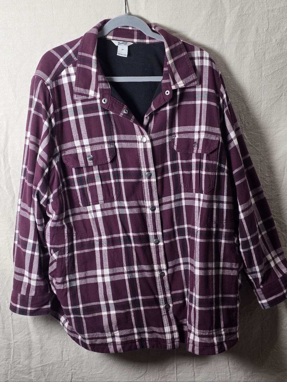 Duluth Trading Co Maroon and White Checkered Utility Jacket